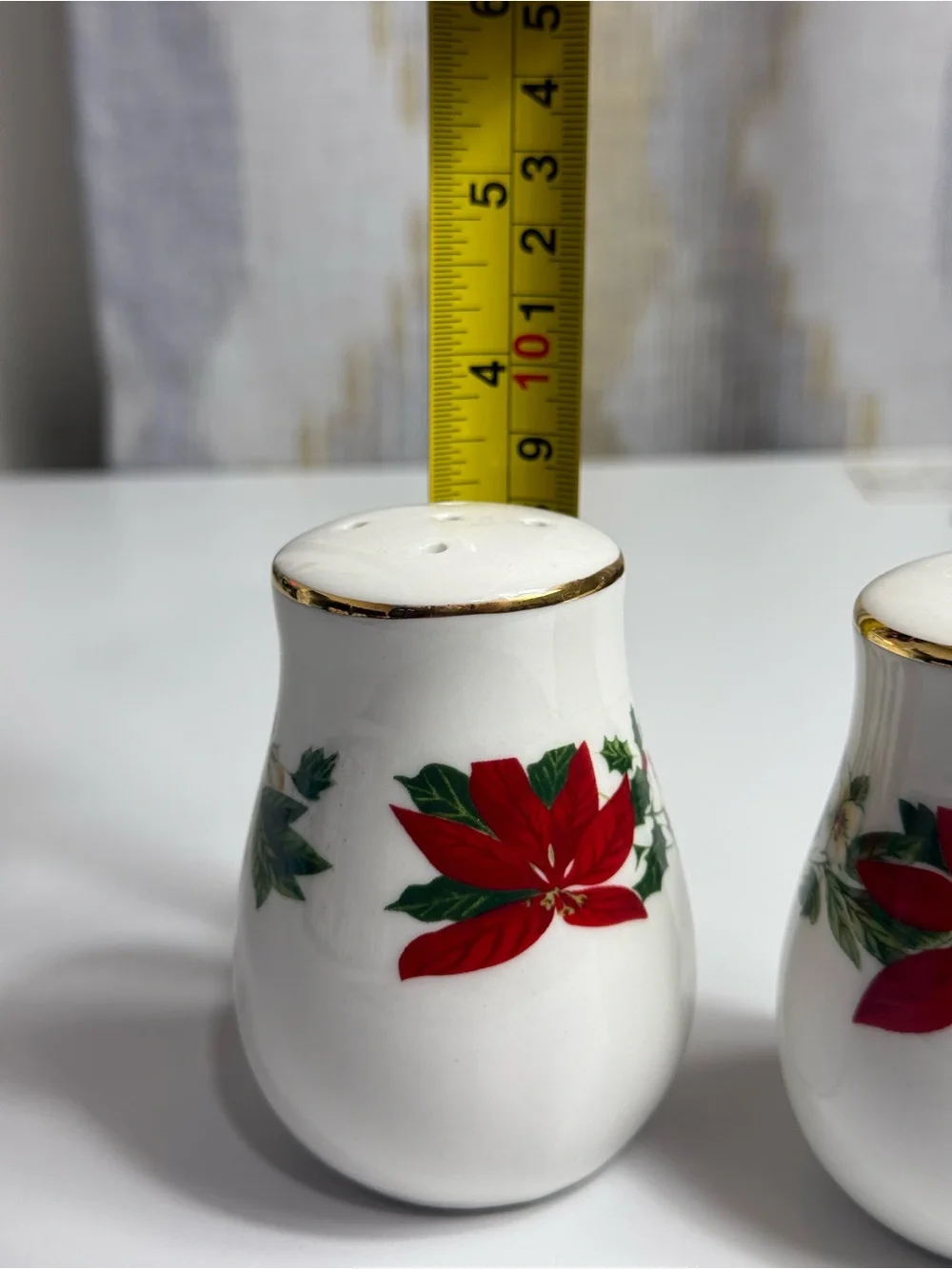 Holiday Floral Porcelain Salt and Pepper Shakers - White and Red